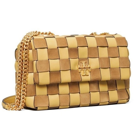 Tory Burch Kira Woven Check Print Mustard Crossbody - Picture 3 of 11